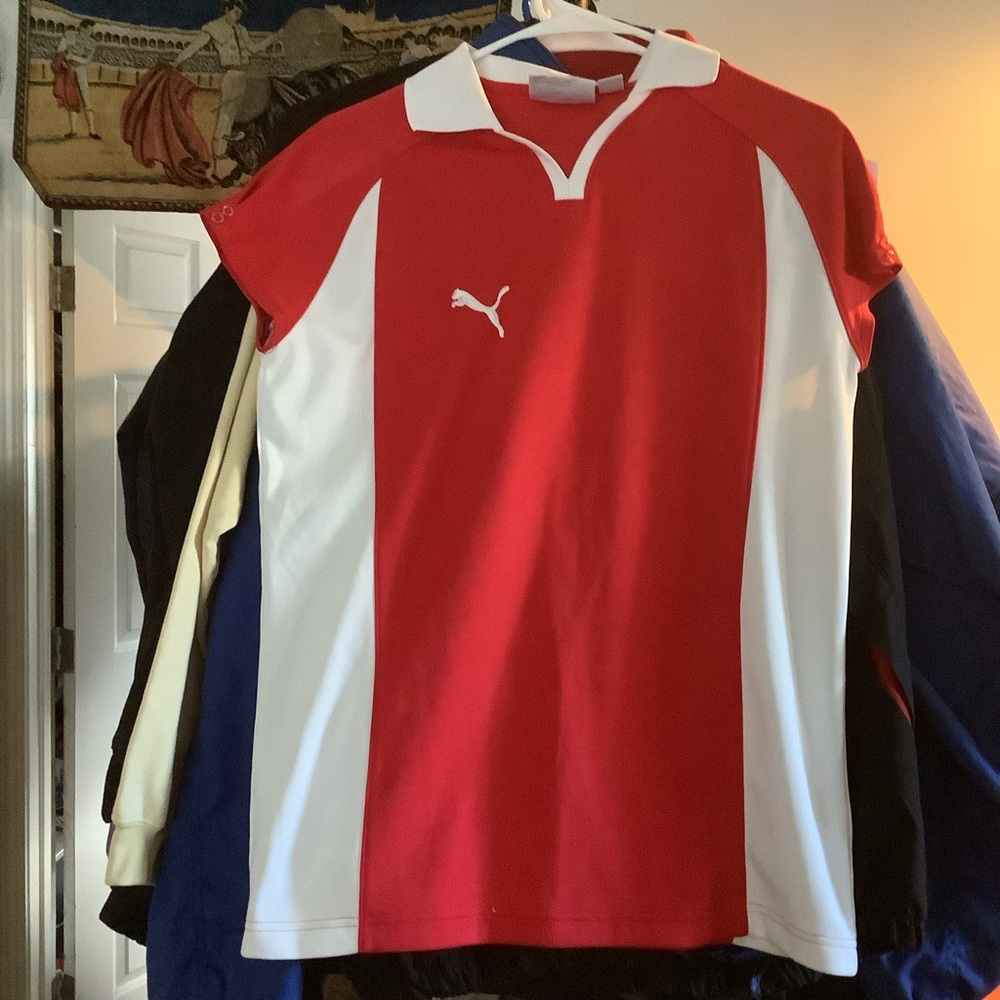 Puma Red And White Polo Size Small Womens Rare Top